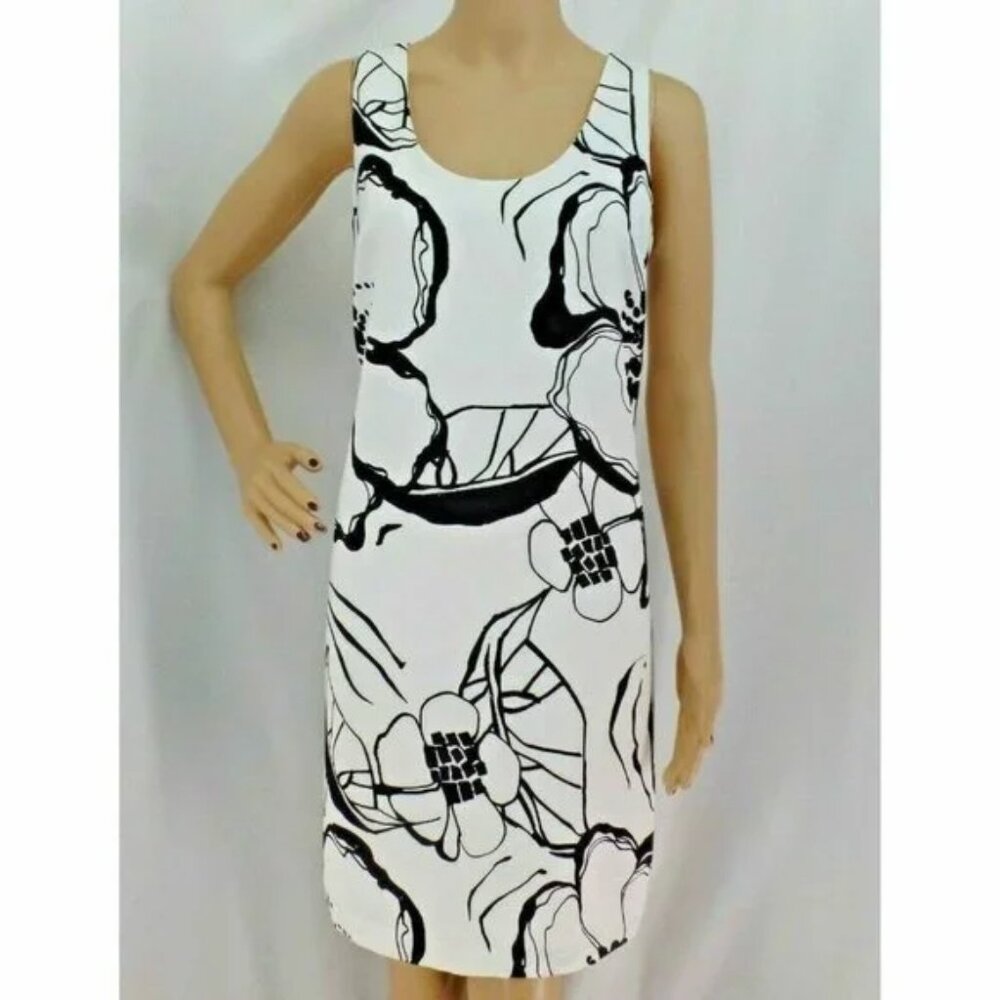 ANN TAYLOR * WHITE & BLACK FLORAL SHIFT FULLY LINED COCKTAIL DRESS SIZE: 10 NWT